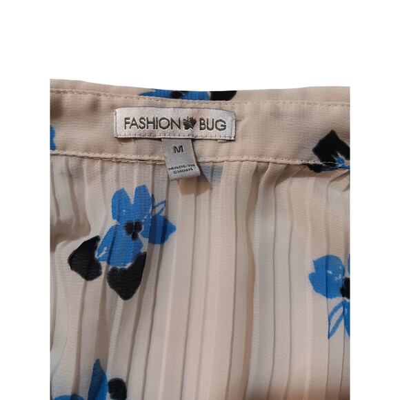 Y2K FASHION BUG Retro Top Blouse Medium Accordion Pleats Flare Floral Bloom Blue - Picture 4 of 8